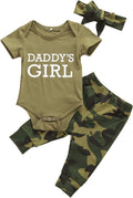 Newborn Baby Girl Clothes Daddy Sayings Top Printed Bodysuits Camouflage Pants+Hats Romper Outfit Set(0-3 Months, C-Daddy'S Girl Short Sleeve)