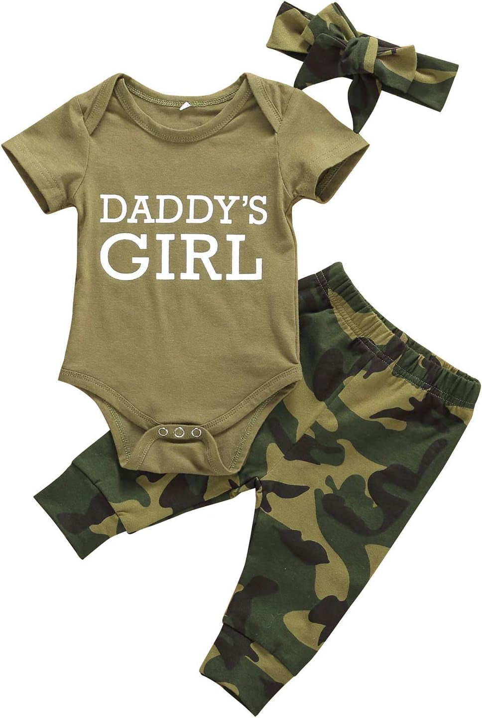 Newborn Baby Girl Clothes Daddy Sayings Top Printed Bodysuits Camouflage Pants+Hats Romper Outfit Set(0-3 Months, C-Daddy'S Girl Short Sleeve)