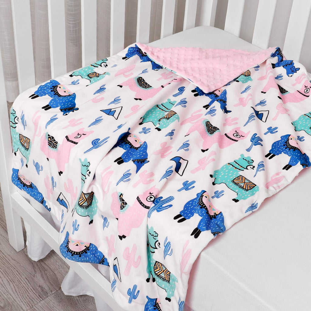 Soft Silky Minky Baby Blanket for Girls, Sensory Bedding Blanket with Dotted Backing, Fleece Plush Blanket for Nursery Crib, Stroller, Toddler Bed, Carseat, Alpaca Cactus Pink 30X40