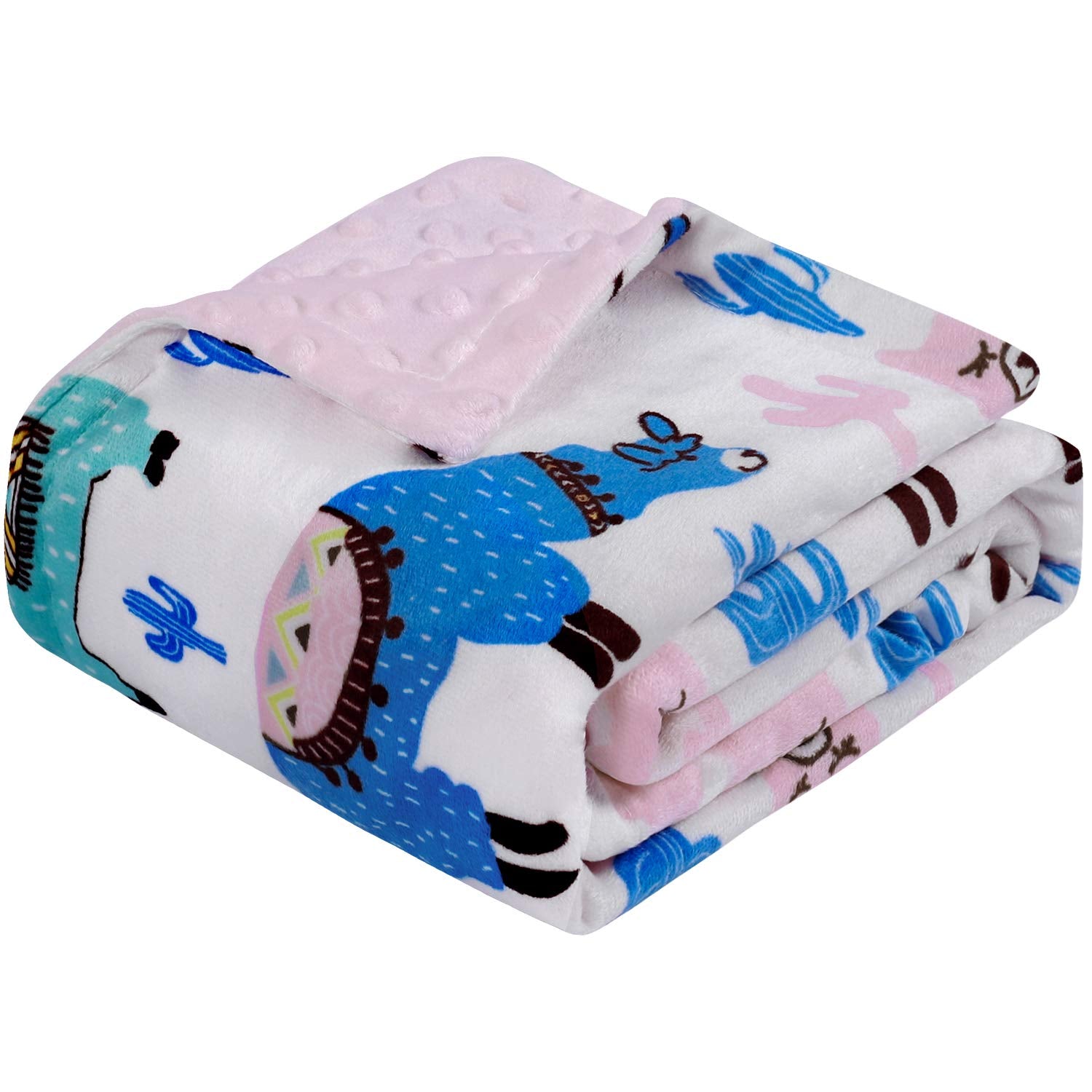 Soft Silky Minky Baby Blanket for Girls, Sensory Bedding Blanket with Dotted Backing, Fleece Plush Blanket for Nursery Crib, Stroller, Toddler Bed, Carseat, Alpaca Cactus Pink 30X40