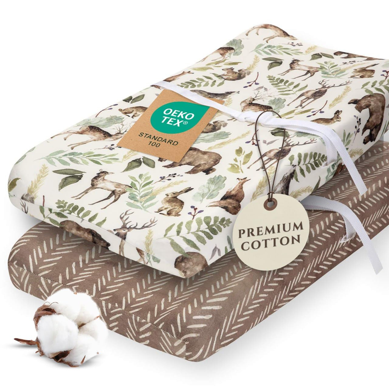 - 2 Pack Premium Changing Pad Cover - Ultra-Soft Cotton Blend, Stylish Woodland Pattern, Safe and Snug for Baby (Wildlife)