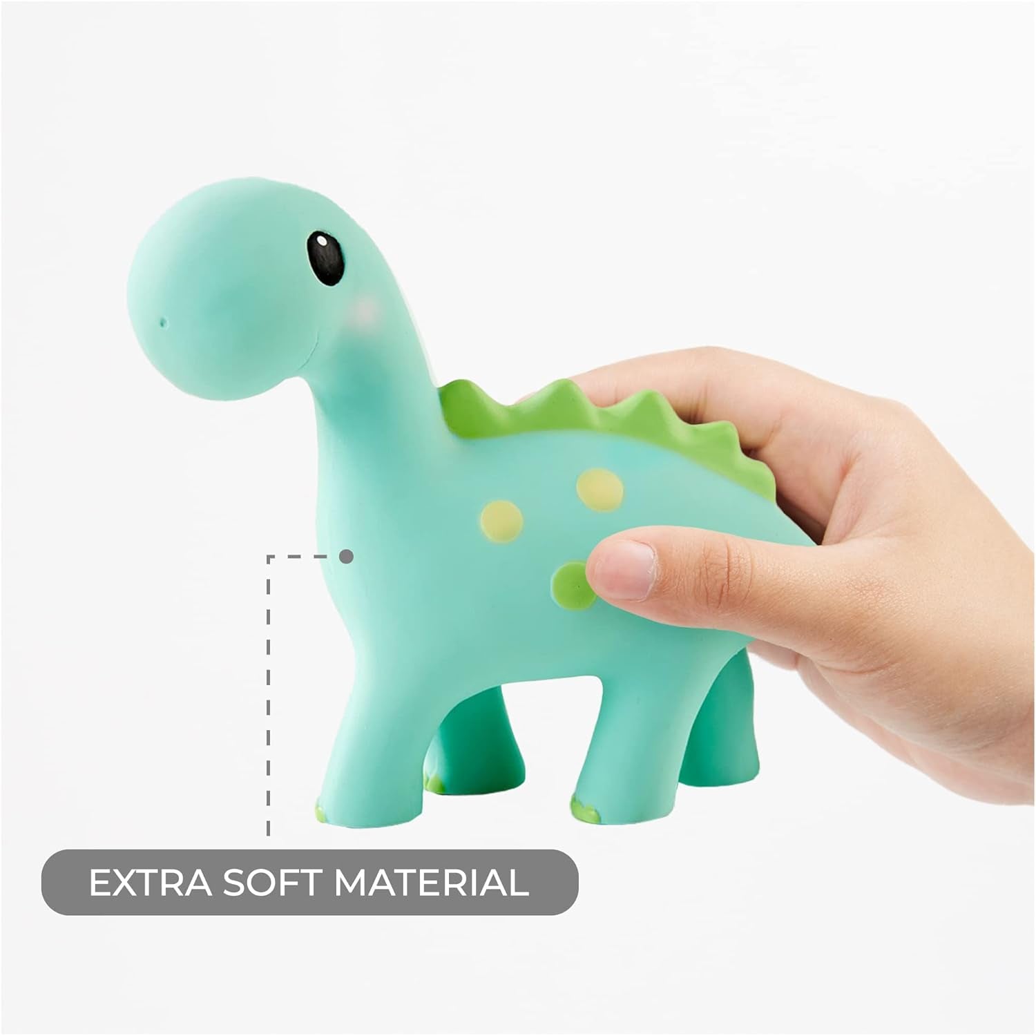 Baby Teething Toys, Dinosaur Teether for Toddler & Baby Boys and Girls, 100% Natural Rubber Squeaker, Bpa-Free, Soothe Sore Itchy Gums & Teething Pain (Dinosaur)