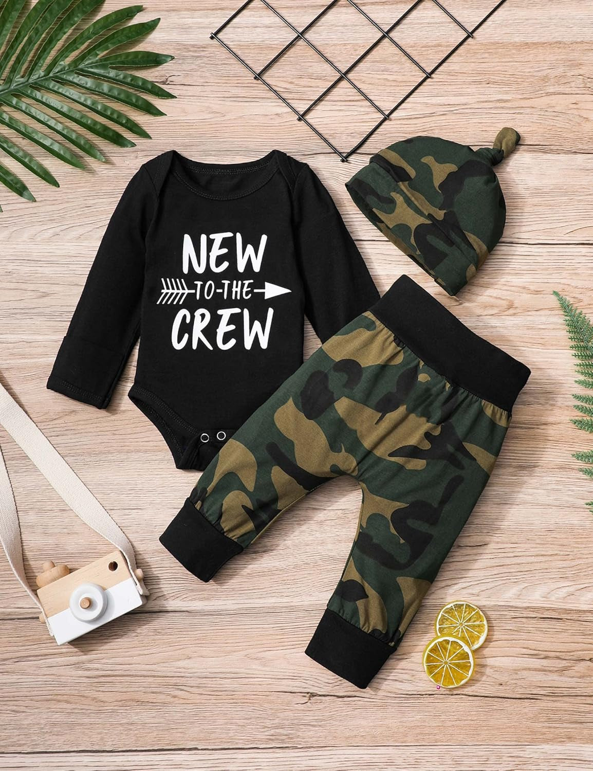 Baby Boy Clothes Tattoo Sleeve Funny Romper Bodysuit+Pants 3PCS Infant Outfits Set