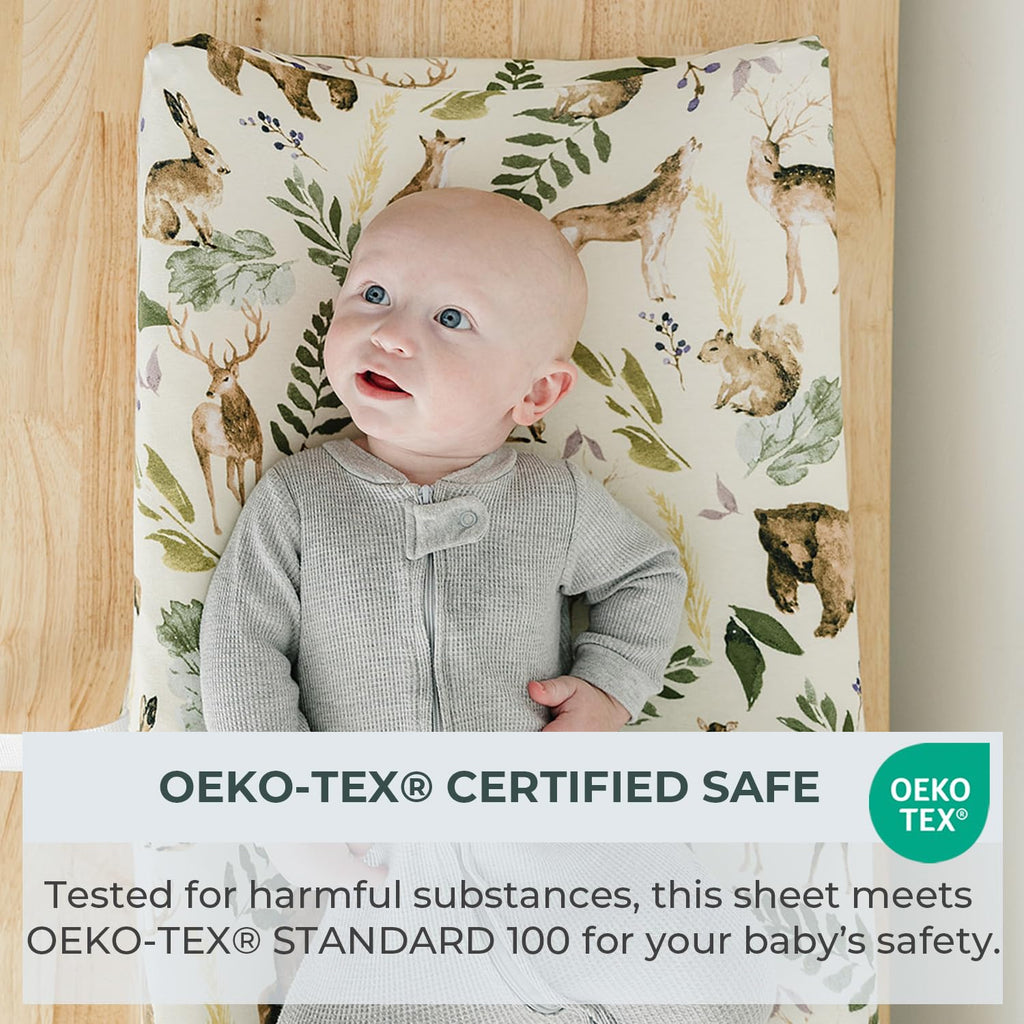 - 2 Pack Premium Changing Pad Cover - Ultra-Soft Cotton Blend, Stylish Woodland Pattern, Safe and Snug for Baby (Wildlife)