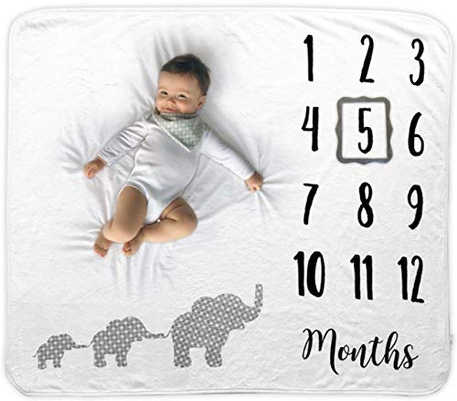 Baby Monthly Milestone Blanket | Includes Bib and Picture Frame | 1 to 12 Months | 100% Organic Fleece Extra Soft | Best Baby Shower Gift | Photography Backdrop Photo Prop for Newborn Boy & Girl