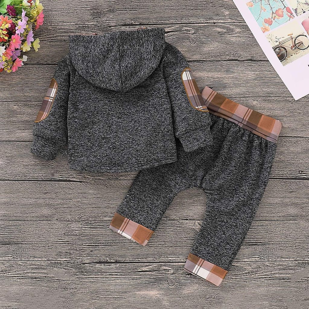 Toddler Baby Boys Clothes Infant Christmas Plaid Long Sleeve Hoodie Sweatshirt Pants Set Fall Winter Xmas Outfits