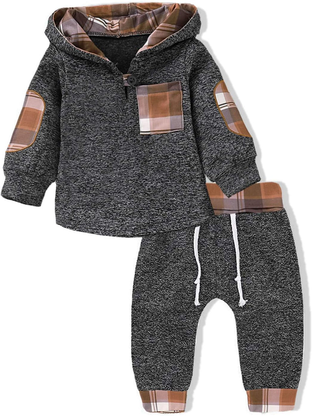 Toddler Baby Boys Clothes Infant Christmas Plaid Long Sleeve Hoodie Sweatshirt Pants Set Fall Winter Xmas Outfits