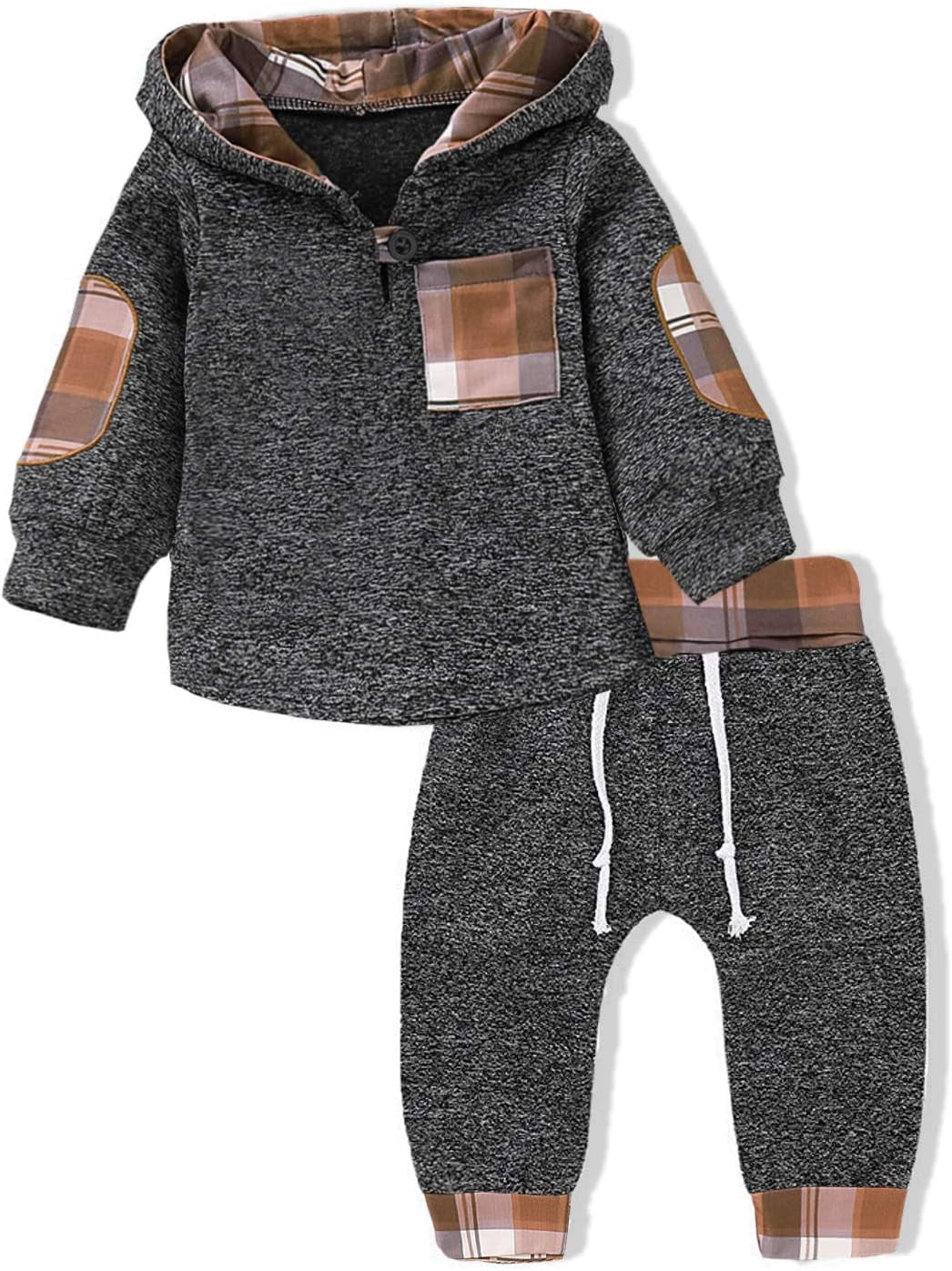 Toddler Baby Boys Clothes Infant Christmas Plaid Long Sleeve Hoodie Sweatshirt Pants Set Fall Winter Xmas Outfits