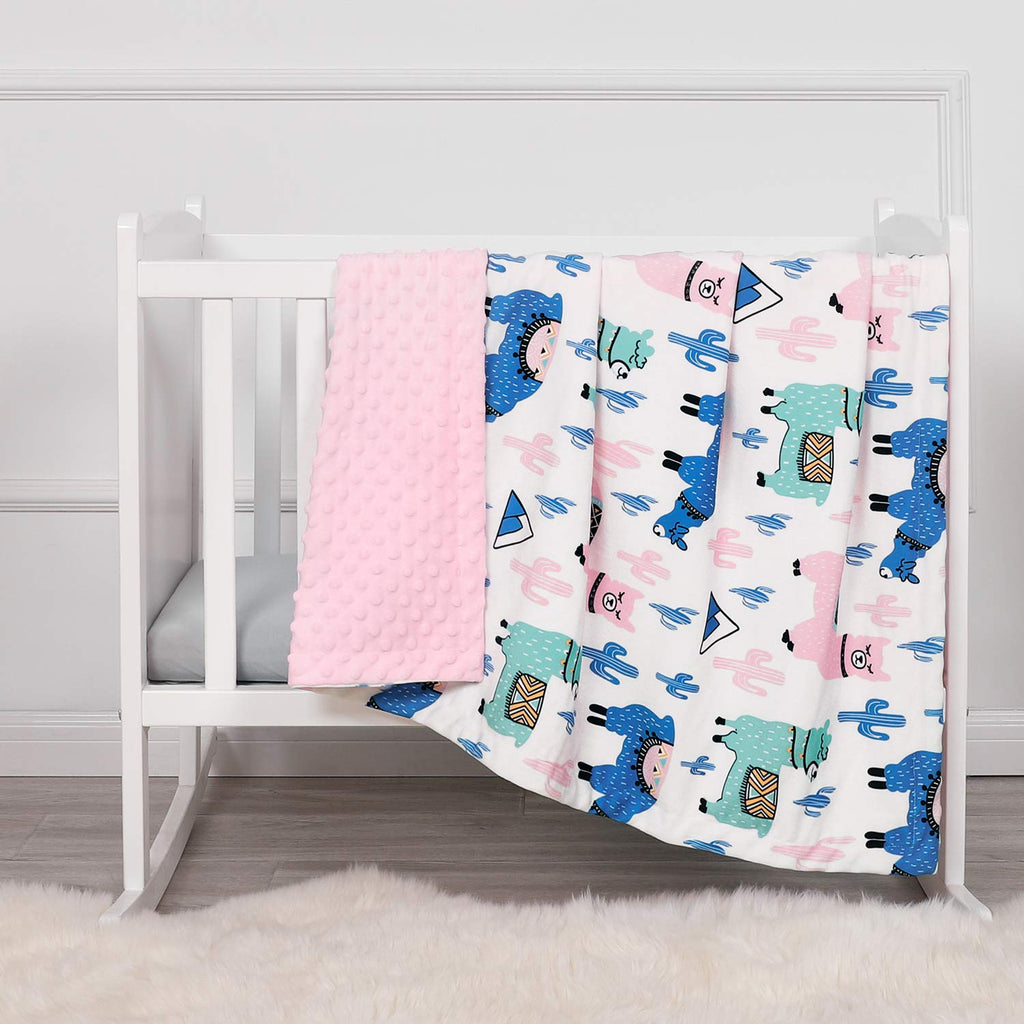 Soft Silky Minky Baby Blanket for Girls, Sensory Bedding Blanket with Dotted Backing, Fleece Plush Blanket for Nursery Crib, Stroller, Toddler Bed, Carseat, Alpaca Cactus Pink 30X40