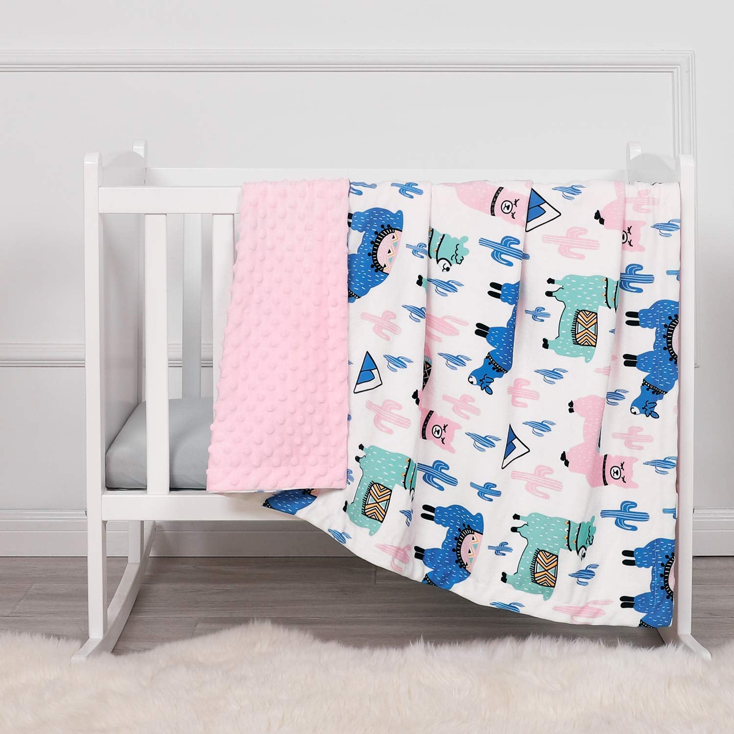 Soft Silky Minky Baby Blanket for Girls, Sensory Bedding Blanket with Dotted Backing, Fleece Plush Blanket for Nursery Crib, Stroller, Toddler Bed, Carseat, Alpaca Cactus Pink 30X40